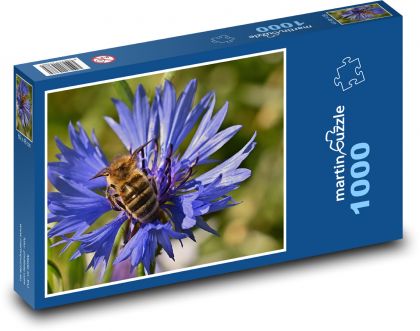 Modrá chrpa - včela, med - Puzzle 1000 dílků, rozměr 60x46 cm
