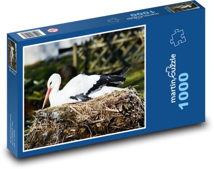 Bocian - ptak, gniazdo - Puzzle 1000 elementów, rozmiar 60x46 cm