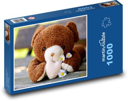 Medvídek - plyšová  hračka, srdce - Puzzle 1000 dílků, rozměr 60x46 cm