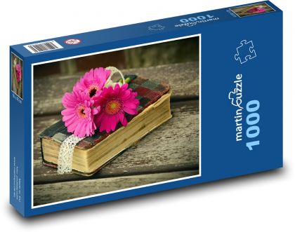 Gerbera - růžová květina, kniha - puzzle 1000 dílků