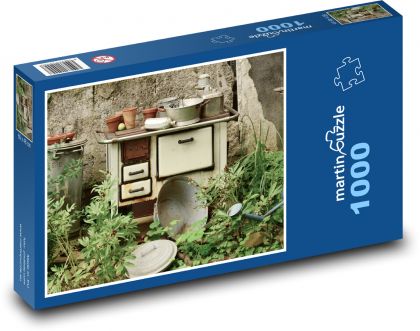 Staré kachle - starožitnosti, záhrada - Puzzle 1000 dielikov, rozmer 60x46 cm