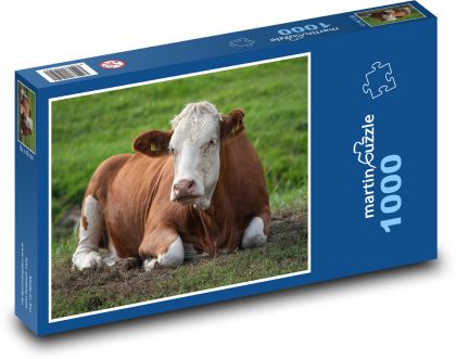 Kráva - hospodářské zvíře, louka - Puzzle 1000 dílků, rozměr 60x46 cm
