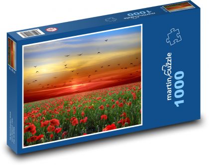 Pole maków - zachód słońca, kwiaty - Puzzle 1000 elementów, rozmiar 60x46 cm