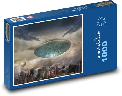 Mimozemská loď - sci-fi, město - Puzzle 1000 dílků, rozměr 60x46 cm