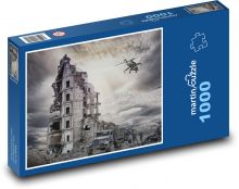 Destroyed house - war, soldiers Puzzle 1000 pieces - 60 x 46 cm 