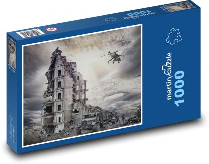 Zničený dům - válka, vojáci - puzzle 1000 dílků