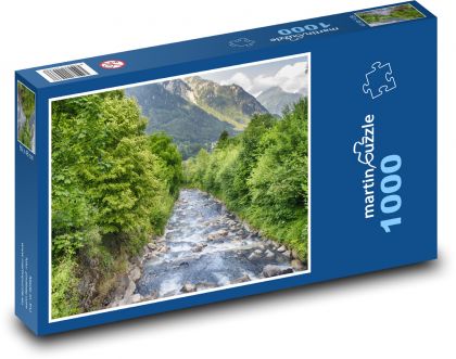 Řeka v horách - příroda, stromy - Puzzle 1000 dílků, rozměr 60x46 cm