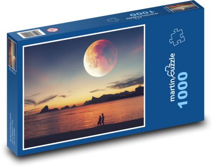 Sunset at the lake - moon, evening - Puzzle 1000 pieces, size 60x46 cm 