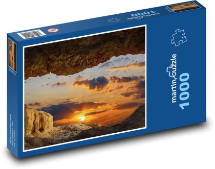 Západ slnka z jaskyne - mraky, krajina - Puzzle 1000 dielikov, rozmer 60x46 cm