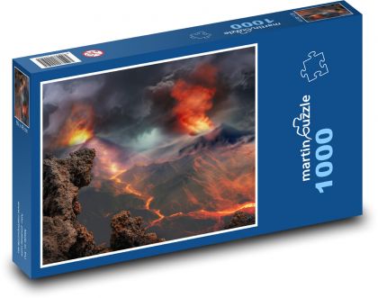 Výbuch sopky - láva, kouř - puzzle 1000 dílků