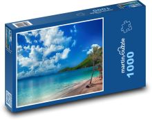 Piaszczysta plaża - morze, palmy Puzzle 1000 elementów - 60x46 cm