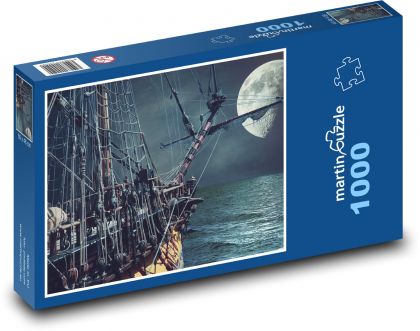 Mesiac nad morom - loď, oceán - Puzzle 1000 dielikov, rozmer 60x46 cm