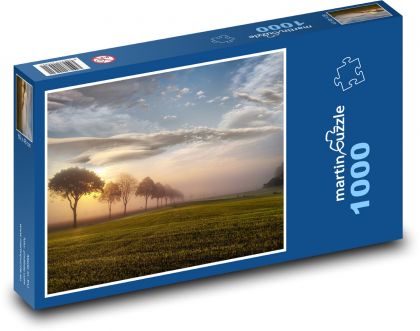 Sunset in the field - landscape, trees - Puzzle 1000 pieces, size 60x46 cm 