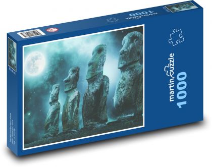 Easter Island - sculptures at night, moon - Puzzle 1000 pieces, size 60x46 cm 