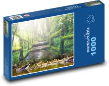 Kačice v parku - rybník, príroda Puzzle 1000 dielikov - 60 x 46 cm 