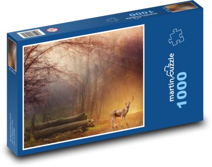 Damwild im Wald - Bäume, Hirsche - Puzzle - 1000 Teile