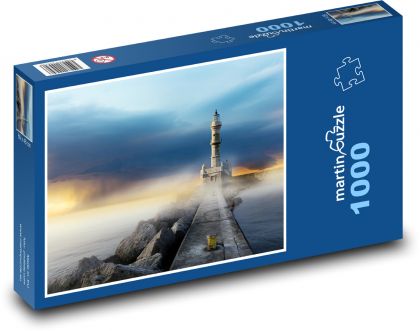 Leuchtturm im Meer - Nebel, Pier - Puzzle - 1000 Teile