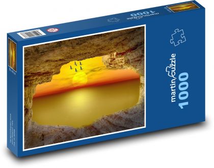 Jeskyně - západ slunce, skála - Puzzle 1000 dílků, rozměr 60x46 cm