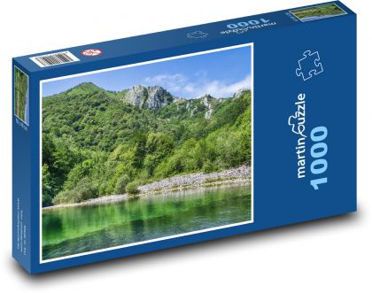 Jezioro w lesie - drzewa, przyroda - Puzzle 1000 elementów, rozmiar 60x46 cm