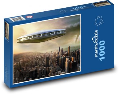 Ufo nad mestom - tornádo, sci-fi - Puzzle 1000 dielikov, rozmer 60x46 cm