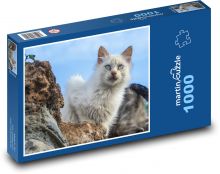 Biały kot - oczy, zwierzak Puzzle 1000 elementów - 60x46 cm