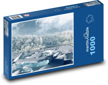 Led v moři - zasněžené stromy, zima - Puzzle 1000 dílků, rozměr 60x46 cm