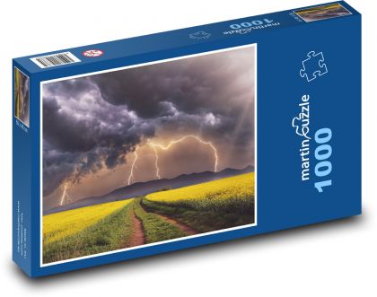 Bouřka nad polem - mraky, cesta - Puzzle 1000 dílků, rozměr 60x46 cm