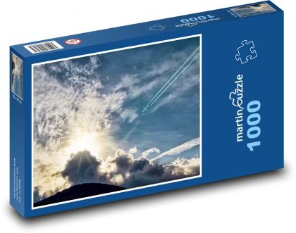 Západ slnka - mraky, lietadlo - Puzzle 1000 dielikov, rozmer 60x46 cm