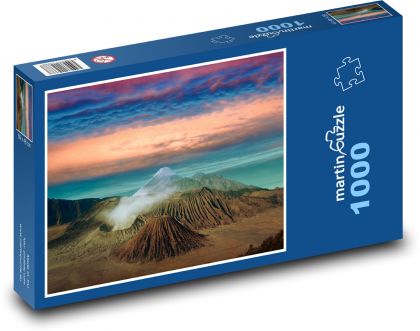Sopky - krajina, barevné mraky - Puzzle 1000 dílků, rozměr 60x46 cm