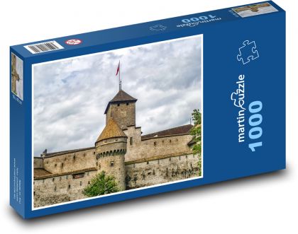 Chillonslý hrad - Švýcarsko, stará budova - Puzzle 1000 dílků, rozměr 60x46 cm