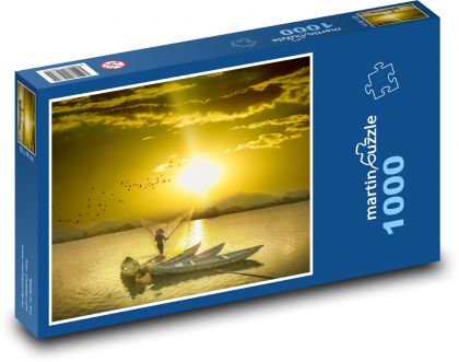 Rybář na moři - slunce, lodě  - Puzzle 1000 dílků, rozměr 60x46 cm