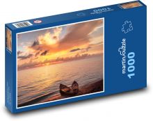 Západ slnka, jazero, lode Puzzle 1000 dielikov - 60 x 46 cm 