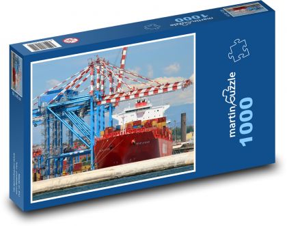 Nákladní loď, přístav - Puzzle 1000 dílků, rozměr 60x46 cm