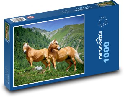 Koně Haflingové - Alpská pastvina - Puzzle 1000 dílků, rozměr 60x46 cm