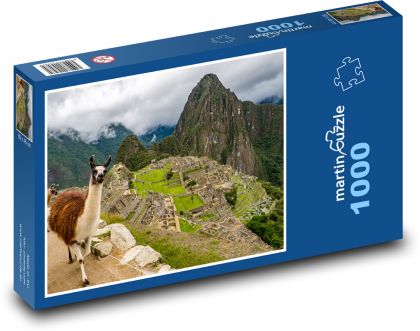 Peru - Machu Picchu, lama - Puzzle 1000 dílků, rozměr 60x46 cm