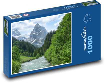 Alpy - řeka, hora - Puzzle 1000 dílků, rozměr 60x46 cm