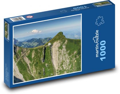Švýcarsko - Alpy, kostel - Puzzle 1000 dílků, rozměr 60x46 cm