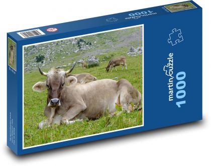 Krava - dobytok, hory - Puzzle 1000 dielikov, rozmer 60x46 cm