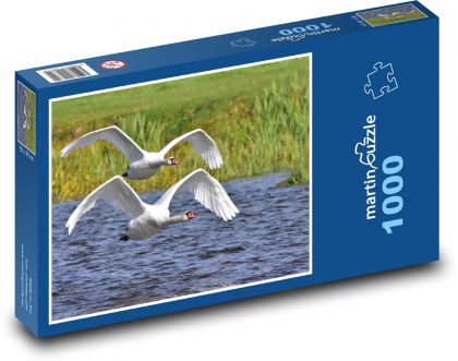 Letiace labute - jazero, vtáctvo - Puzzle 1000 dielikov, rozmer 60x46 cm