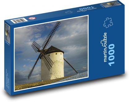 Větrný mlýn - krajina, mraky - Puzzle 1000 dílků, rozměr 60x46 cm