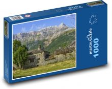 Stary dom - krajobraz, góry Puzzle 1000 elementów - 60x46 cm