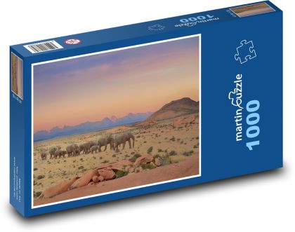 Elephants - sunset, landscape - Puzzle 1000 pieces, size 60x46 cm 
