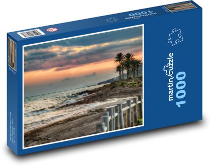 Západ slunce na pláži - moře, palmy - puzzle 1000 dílků