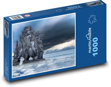 Skála v moři - příroda, led  - Puzzle 1000 dílků, rozměr 60x46 cm