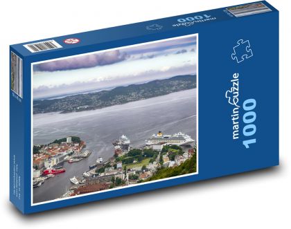 Bergen - výletní lodě, přístav - Puzzle 1000 dílků, rozměr 60x46 cm