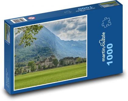 Interlaken - Švýcarsko, louka - Puzzle 1000 dílků, rozměr 60x46 cm