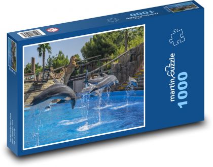 Delfíni - skok, voda - Puzzle 1000 dílků, rozměr 60x46 cm