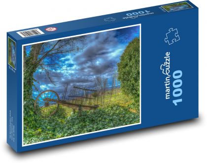 Dřevěný vozík - krajina, příroda - puzzle 1000 dílků