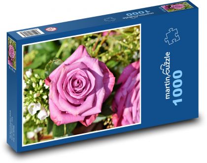 Růžový květ - růže, rostlina - Puzzle 1000 dílků, rozměr 60x46 cm