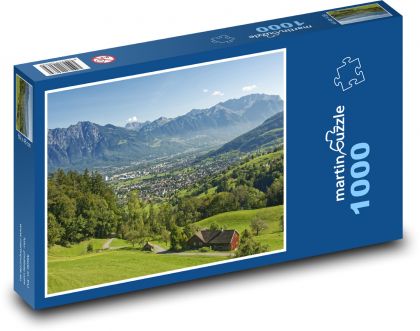 Švajčiarsko - Alpy, mesto, príroda - Puzzle 1000 dielikov, rozmer 60x46 cm